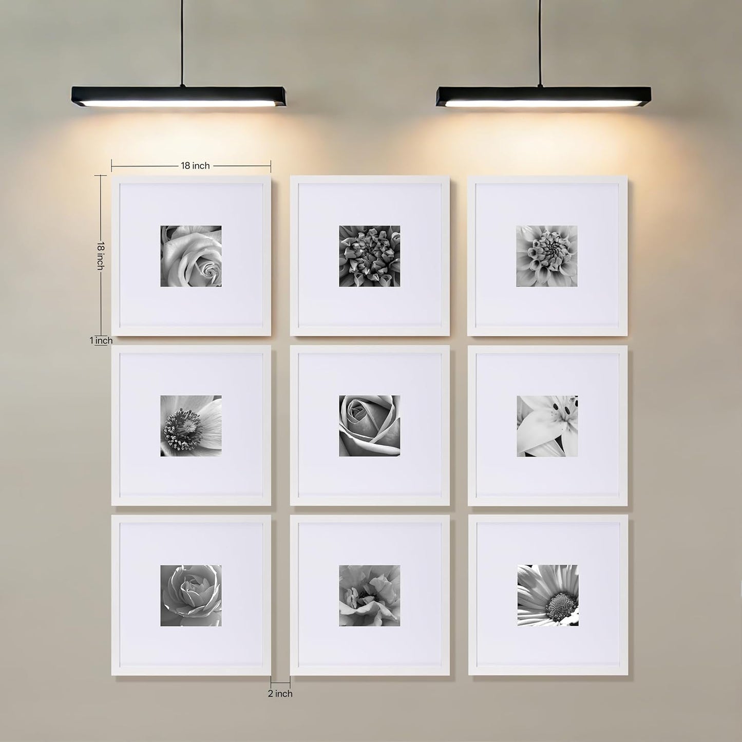 eletecpro 12x12 Picture Frames Set of 9 with Clear Acrylic Cover, Display 8x8 Photos with Mat or 12x12 Without, Classic and Sturdy Square Collage Gallery Wall Decor, Easy Wall Mount, Black