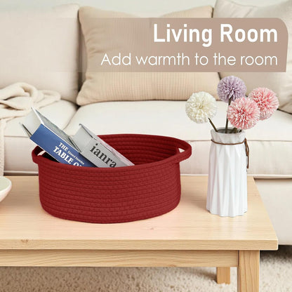 JMvicyroam Woven Basket,Small Rope Storage Bin with Handles & Ribbon Bag, Organizer for Shelves Closets,Gift Basket Empty for Birthday,Books,Dog Toys,White