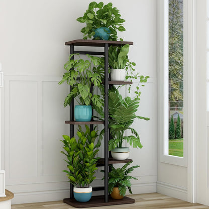 LINZINAR Plant Stand Indoor 4 Tier 5 Potted Multiple Plant Shelf Stands for Garden Corner Balcony Living Room Black