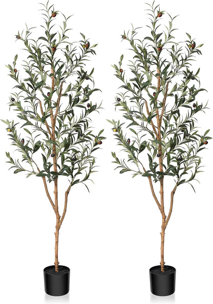 Kazeila Artificial Olive Tree 6FT Tall Faux Silk Plant for Home Office Decor Indoor Fake Potted Tree with Wood Branches and Fruits