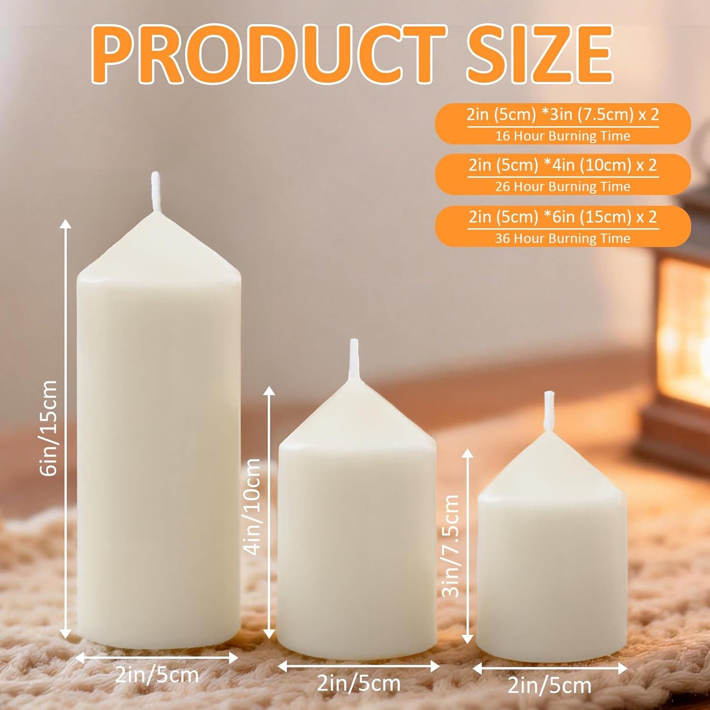 18 Pcs White Pillar Candles Bulk Set，Hurricane Candles，3 Different Lengths 2 x 3/4/6 Inch (6 Each)，Dripless Unscented Smokeless，Gives You a Better Atmosphere When Organizing an Event Party.
