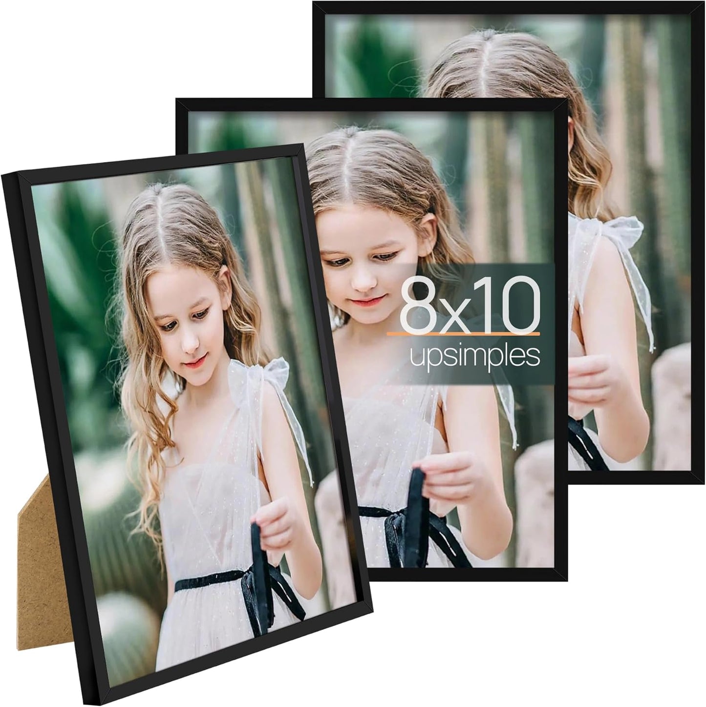 upsimples 5x7 Picture Frame Set of 3, Made of High Definition Glass for 5 x 7 Black Frames, Wall and Tabletop Display Thin Border Photo Frame for Home Décor