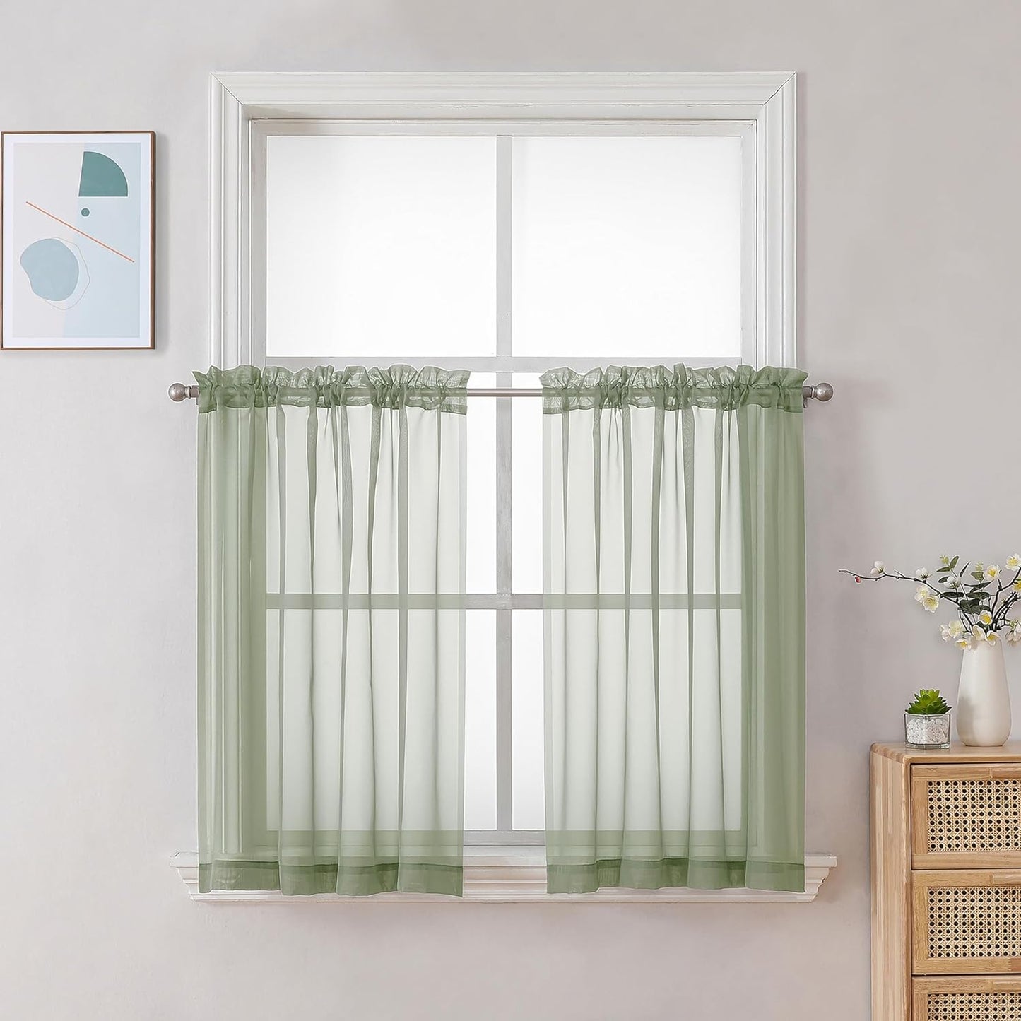 Chyhomenyc Sheer White Valances for Windows 2 Pack, Small Window Curtains for Living Room Bathroom Cafe Laundry Basement, Modern Top Dual Rod Pocket Voile Curtain, 42W x 14L inches, White - Colors A