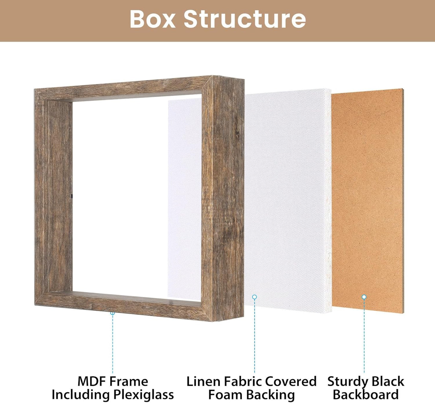 Califortree 8x8 Shadow Box Frame with Soft Linen Back - Push Pins Included, Memory Box Display Case for Flower, Tickets and 3D Items, Black