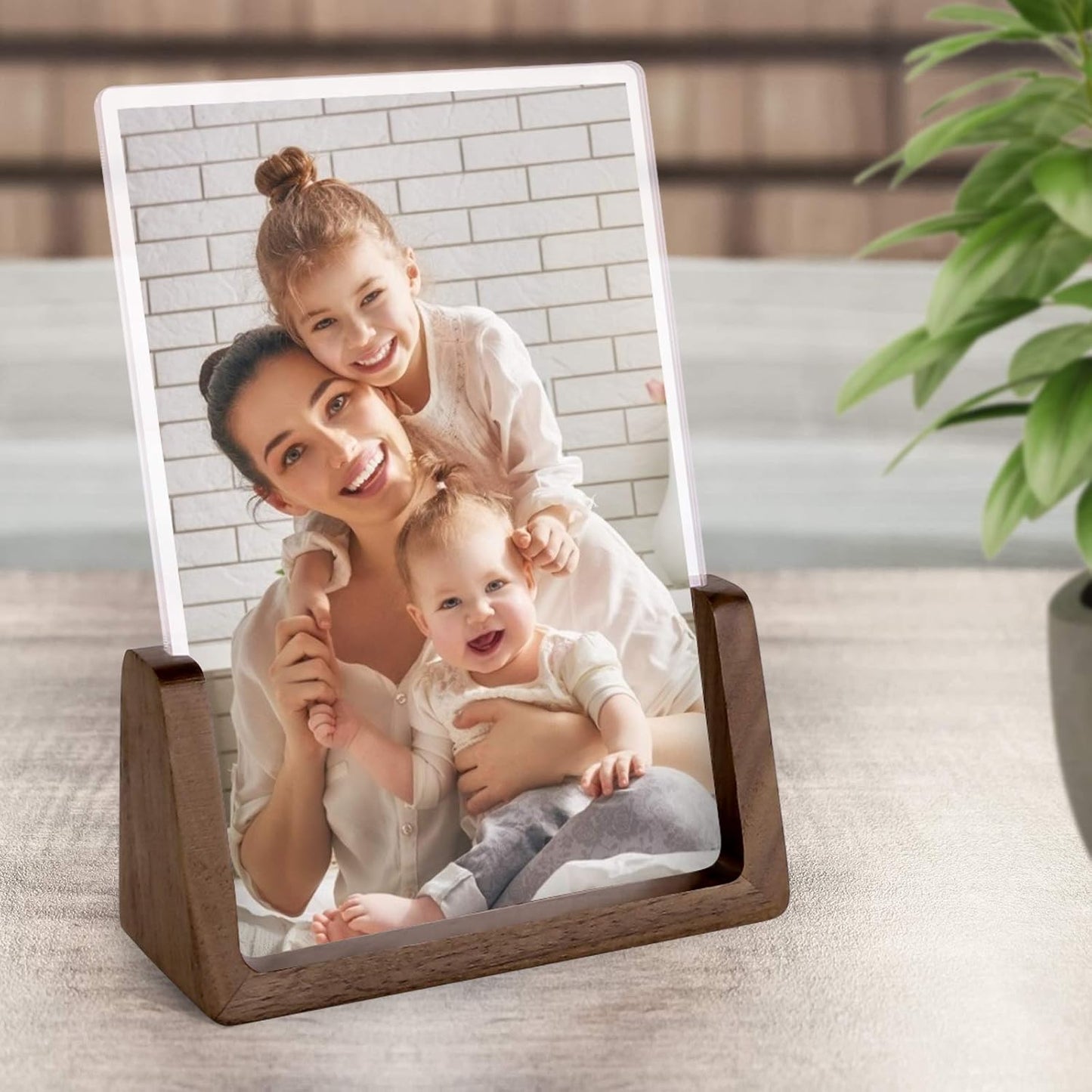 Mixoo 4x6 Picture Frame 2 Pack - Rustic Wooden Picture Frames with Walnut Wood Base and High Definition Break Free Acrylic Photo Covers for Desk Tabletop Display Graduation Gifts Teacher Appreciation Gifts (Horizontal + Vertical)