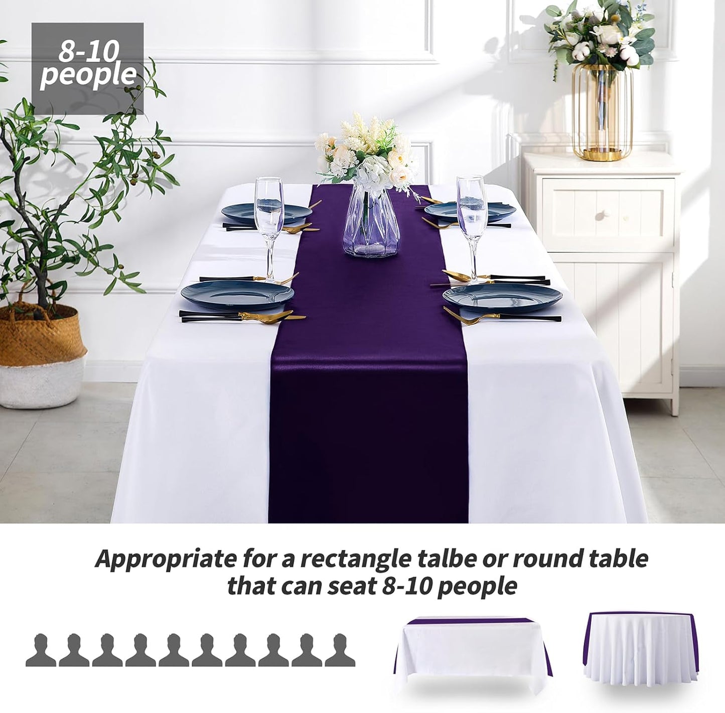 SiinvdaBZX 4 Pcs Royal Blue Satin Table Runner 12 x 108 inches Long, Bright Smooth Satin Wedding Table Runner Decorations for Birthday Parties, Buffet, Banquets, Graduations, Engagements