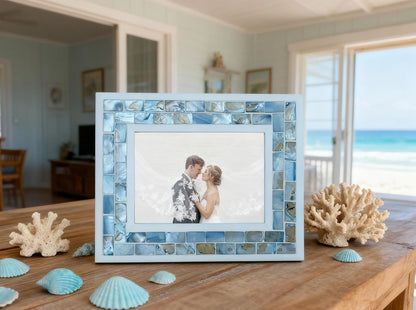 Silver Plate Picture Frame 5x7 Mother of Pearl 5 by 7 Photo Frame Mosaic Glass Tabletop Frame (Grey+ White,1pc)