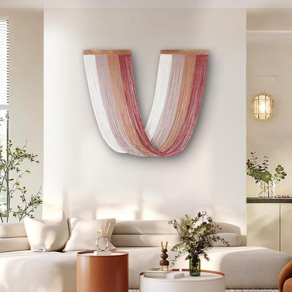 Lokeisna Macrame Wall Hanging, Woven Tapestry Beige & Dusty Rose Handmade Craft Macrame Wall Decor, Gallery & Nursery, Size 37.4” Lx27.5” W