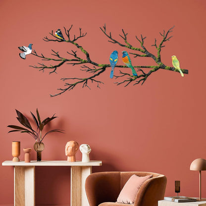 Metal Birds Wall Art, Metal Vivid Birds on Branch Silhouette Wall Decor Black Leaves with Bird Outdoor Hanging Wall Sculpture for Home Balcony Garden(Large)