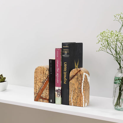 Koville African Natural Marble Bookends for Shelves, Non-Slip Book Ends, 13LBS Ultra Heavy Duty Marble Book Holder Organizer, Apartment Decor for Movies/CD/Video Games(Namib Fantasy)