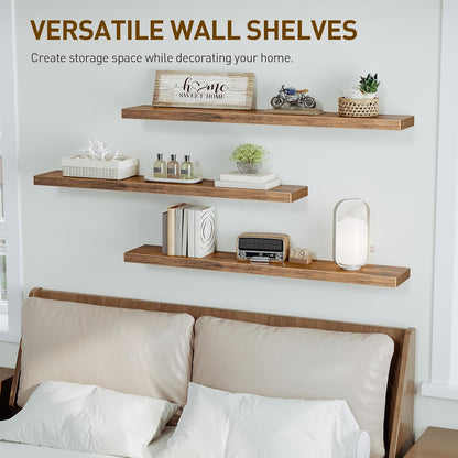 RALGEND Floating Shelves for Wall, 1.5" Thick Wall Shelf Set of 3 with Invisible Brackets, L31.5 x W7.9 Hanging Shelves Farmhouse Home Decor for Bathroom, Living Room, Bedroom, Rustic Brown 8301BJP3BF