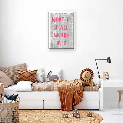 Retro Black And White Newspaper Poster What If It All Works Out Canvas Wall Art Positive Affirming Quote Minimalist Prints Painting For Home Bedroom Dorm Wall Decor 12x16in Unframed