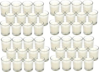 48-Pack Clear Glass Votive Candles – 10–12 Hour Long Burn, Unscented, Ivory, Bulk Set for Weddings, Events & Table Centerpieces – Hosley