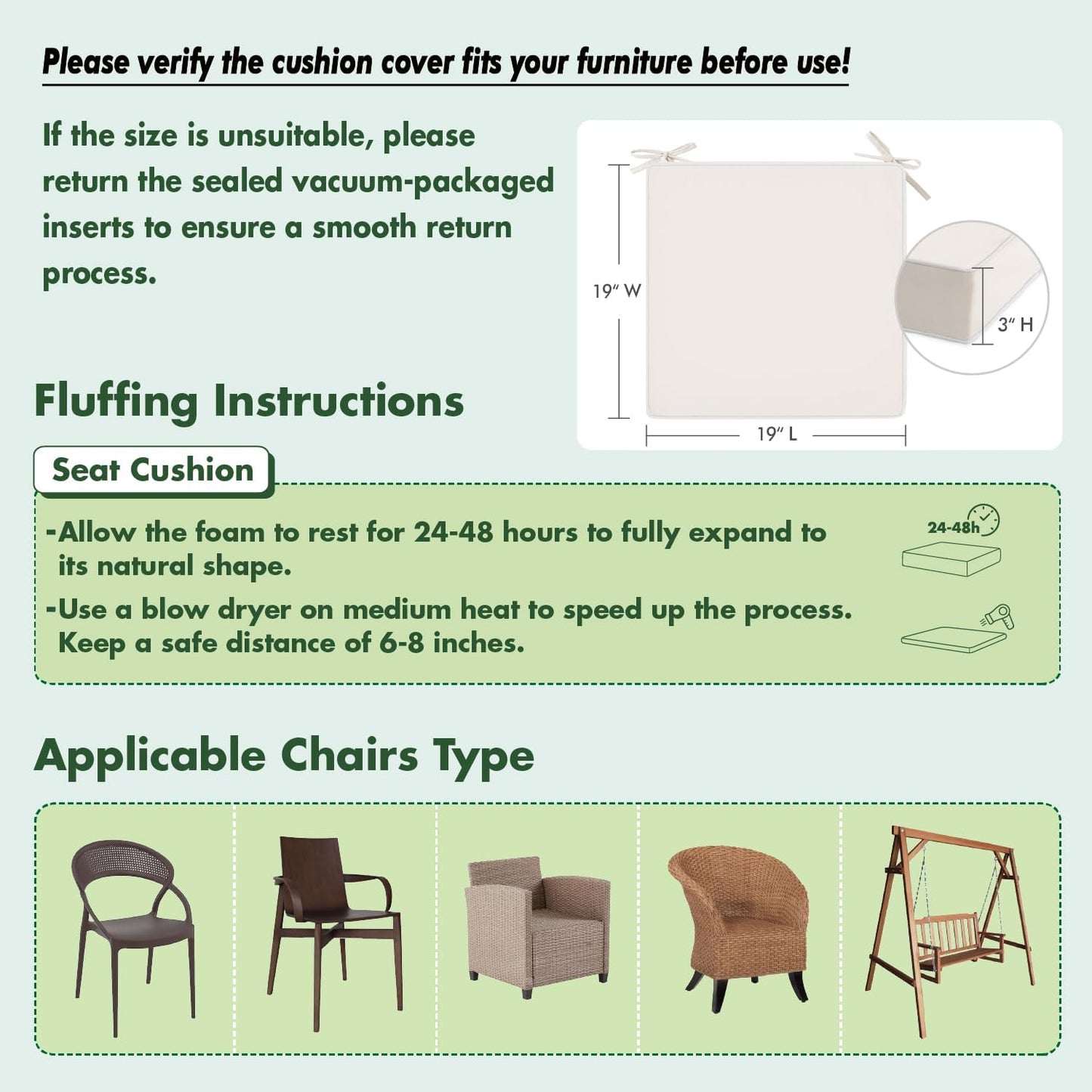 MIULEE Beige Outdoor Bench Cushion Set of 1, 48x18x3 Inch Waterproof Patio Seat Cushions for Swing and Outdoor Furniture Couch Sofa, 3 Year Color Fastness High Density Foam with Adjustable Ties