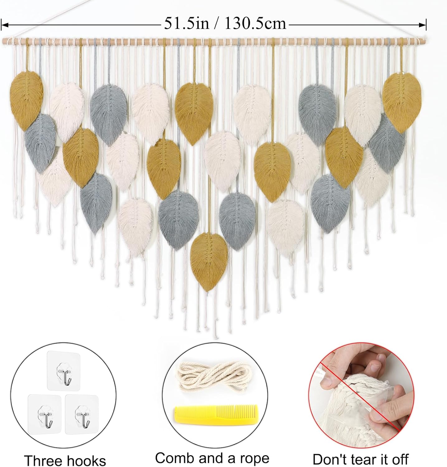 LOMOHOO Macrame Wall Hanging Boho Beige Leaves Tapestry Bohemian Handmade Woven Wall Art Decoration for Bedroom Living Room Apartment Dorm Gallery Perfect Handmade Gift Ideas