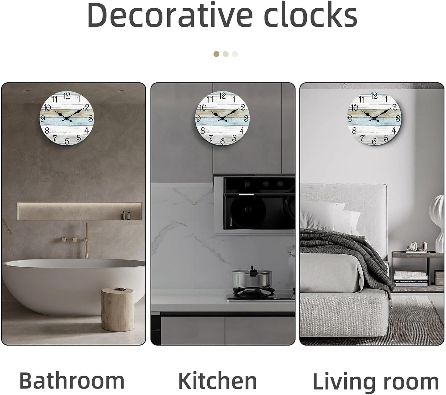 CHYLIN Wall Clock, Silent Non Ticking Battery Operated, Rustic Coastal Country Clock Decorative for Bathroom Kitchen Bedroom 8