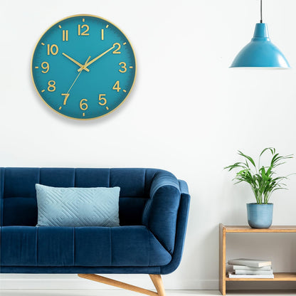 HZDHCLH Wall Clocks Battery Operated,12 inch Silent Non Ticking Modern Wall Clock for Living Room Bedroom Kitchen Office Classroom Decor (Olive Green and Gold)