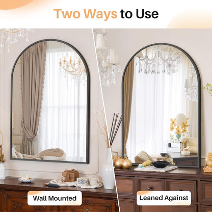 Bathroom Mirror for Wall, 24 Inch Round Mirror, Matte Black Metal Framed Circle Vanity Mirror for Bathroom Bedroom Living Room Entryway, Anti-Rust, Tempered Glass, Hanging or Leaning