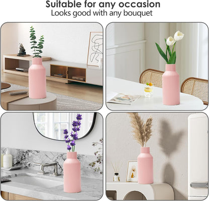 Bohemian White Ceramic Vase - for Pampas Grass, Mantel, Bookshelf, Entryway and Living Room Decor (White, 7in)