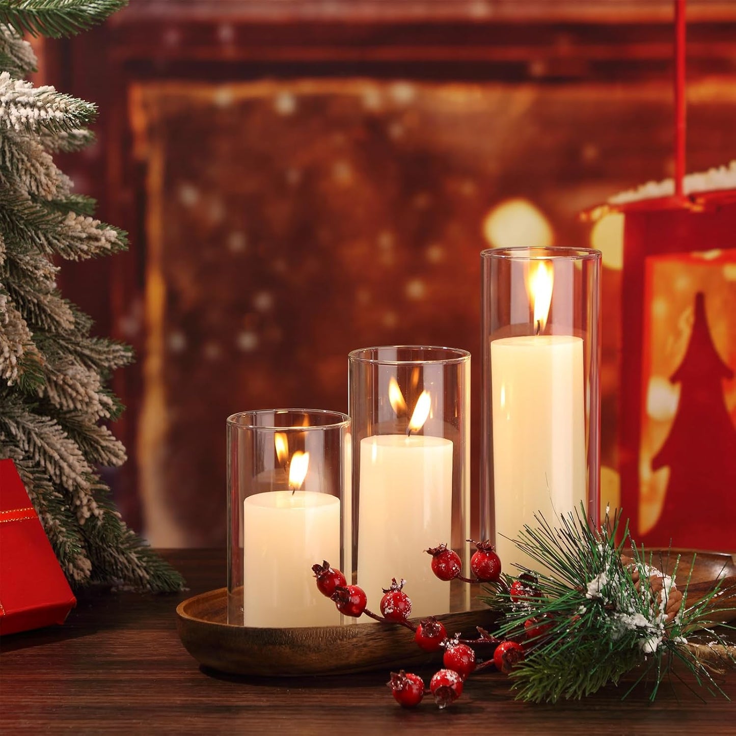 Shihanee 36 Pcs Pillar Candles and Glass Cylinder Vases Tall Cylinder Holders for Pillar Candles Wedding Centerpieces, Total 18 Sets(2.6'' X 4.7'', 5.9'', 7.9'',Clear,Ivory)