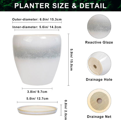 10 Inch Ceramic Planter Pot Round Plant Pot for Indoor Plants Outdoor Large Flower Pot with Drainage Hole and Saucer Blue