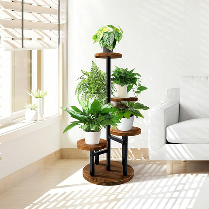 AUGOSTA 3 Tier Plant Stand, Tall Metal Wood Shelf Holder for Indoor, Outdoor Display Rack Flower Pot Stand for Corner Living Room Balcony Garden Patio