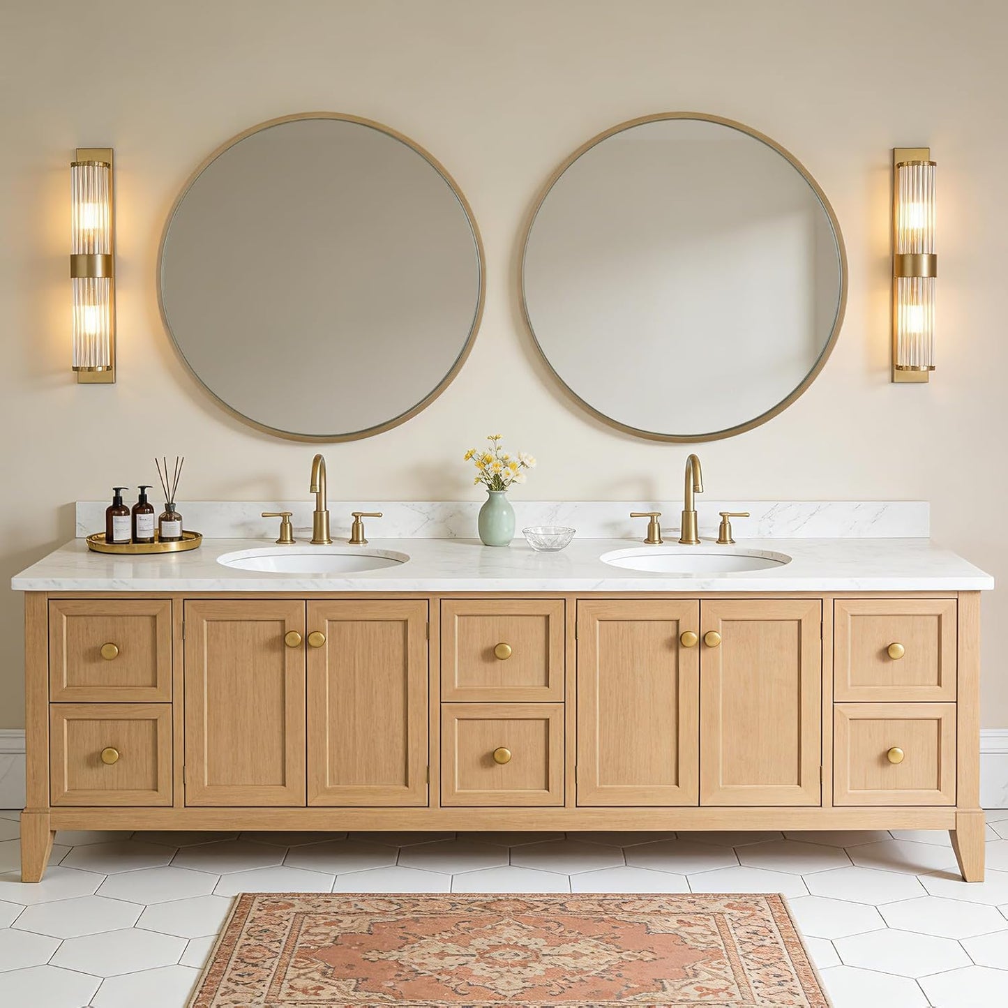 WallBeyond Wood Round Mirror with Wood Frame 24 inch Circle Wall Mirror for Bathroom Round Wall Mirror for Wall Decor, Vanity, Entryway Living Room (Walnut)