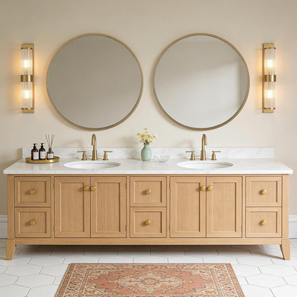 WallBeyond Wood Round Mirror with Wood Frame 24 inch Circle Wall Mirror for Bathroom Round Wall Mirror for Wall Decor, Vanity, Entryway Living Room (Walnut)