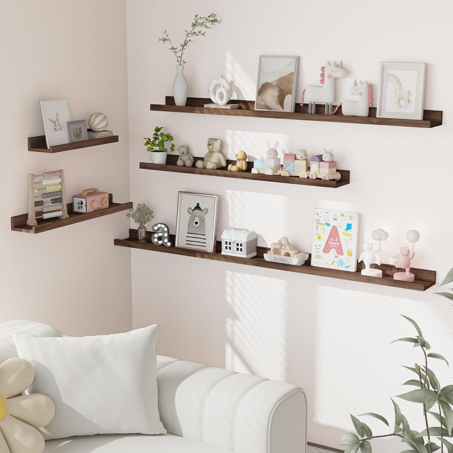 Heimlove Picture Ledge Shelf, Floating Shelves Set of 2, 24 Inches Picture Shelf for Wall with Ledge, Kids Bookshelf Wall Mounted for Living Room Bedroom Decor Books Photo Frames - White