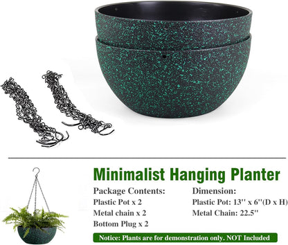 WSMKSZ 10 inch Hanging Planters for Outdoor Indoor Plants with Drainage Holes and Chain, 2 Pack Round Hanging Flower Pots for Garden Home Porch Decor, Black