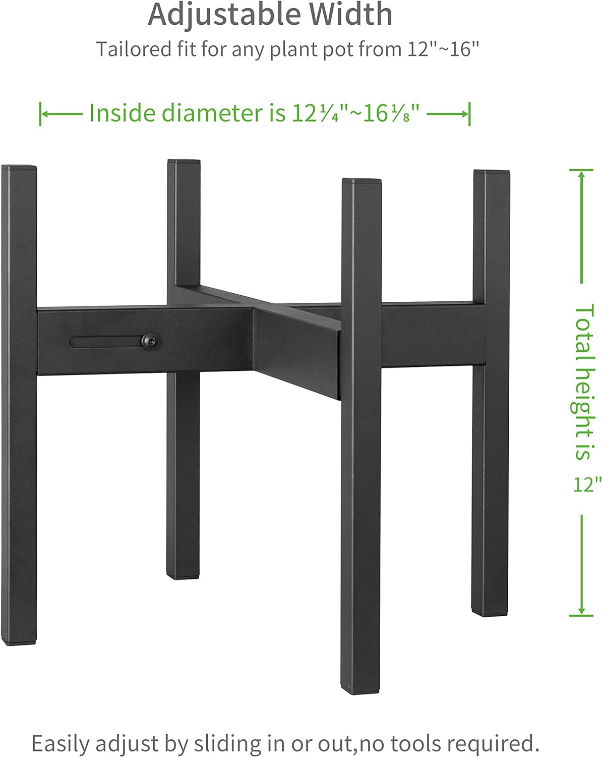 FaithLand Plant Stand, Adjustable Size Fits 8 9 10 11 12 Inches Plant Pot, Metal Planter Stand, Mid Century Expandable Plant Holder Indoor Outdoor, Adjustable Width: 8”-12” - Easy Assembly