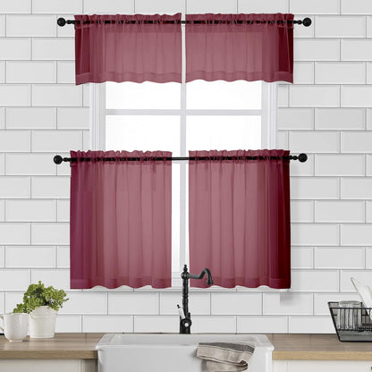 Chyhomenyc Sheer White Valances for Windows 2 Pack, Small Window Curtains for Living Room Bathroom Cafe Laundry Basement, Modern Top Dual Rod Pocket Voile Curtain, 42W x 14L inches, White - Colors A