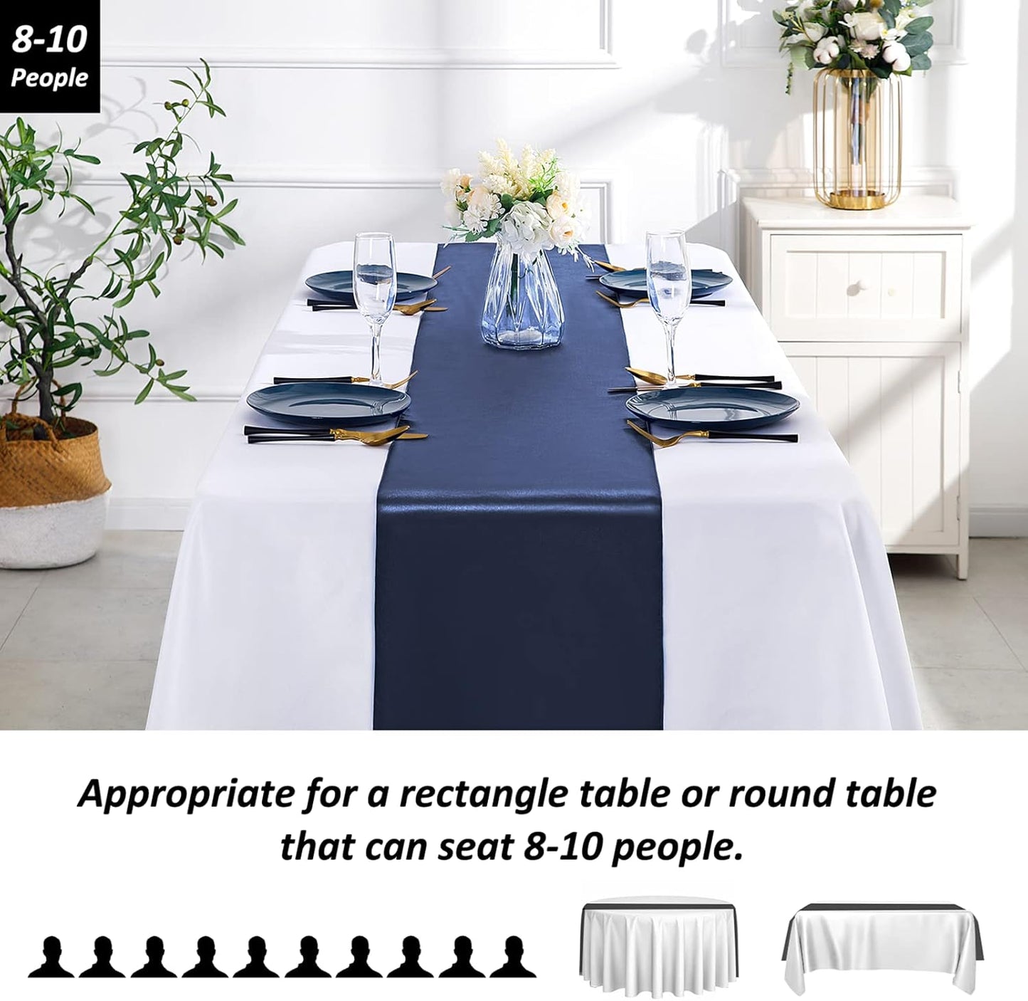 SiinvdaBZX 4 Pcs Royal Blue Satin Table Runner 12 x 108 inches Long, Bright Smooth Satin Wedding Table Runner Decorations for Birthday Parties, Buffet, Banquets, Graduations, Engagements