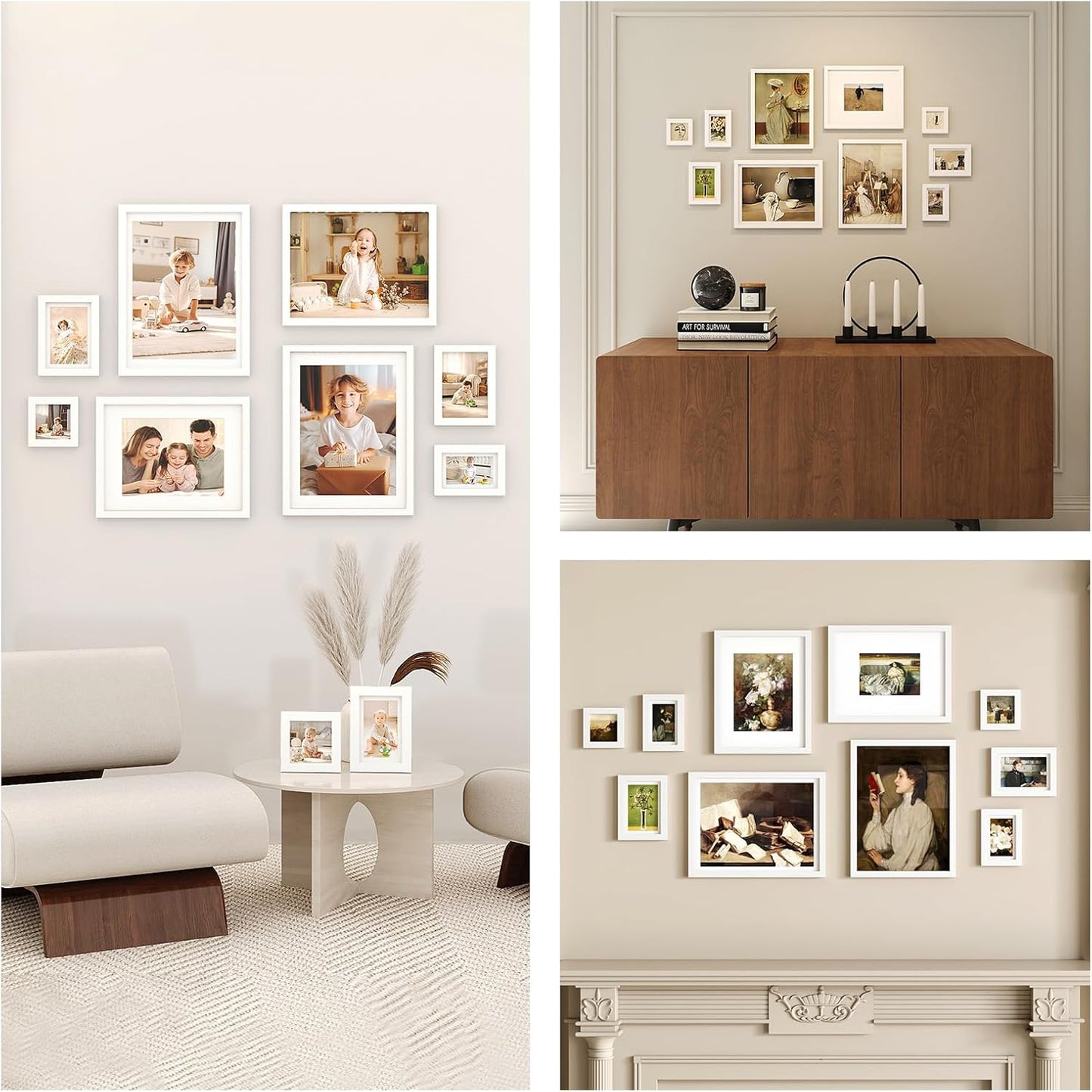 Egofine Picture Frame Set 12 Pack, Picture Frames Collage Wall Decor with Two 11x14, Two 8x10, Four 5x7, Four 4x6 for Wall and Tabletop, Made of Solid Wood, Covered by Plexiglass, Natural Wood