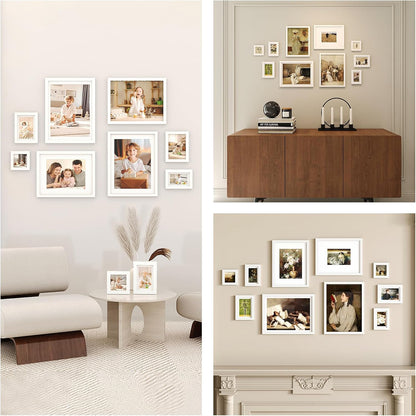 Egofine Picture Frame Set 12 Pack, Picture Frames Collage Wall Decor with Two 11x14, Two 8x10, Four 5x7, Four 4x6 for Wall and Tabletop, Made of Solid Wood, Covered by Plexiglass, Natural Wood