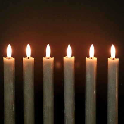 GenSwin Flameless Ivory Taper Candles Flickering with 10-Key Remote, Battery Operated Led Warm 3D Wick Light Window Candles Real Wax Pack of 6, Christmas Home Wedding Decor(0.78 X 9.64 Inch)