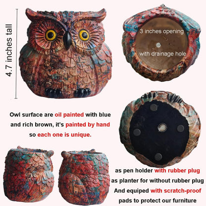 Owl Planter, Owl Succulent Pots, Funny Plant Pots Indoor/Outdoor, Decorative Garden Flower Pot, Cute Small Planters for office Home Decor, Unique Statue Figurine Gifts for Women Mother Teacher Red