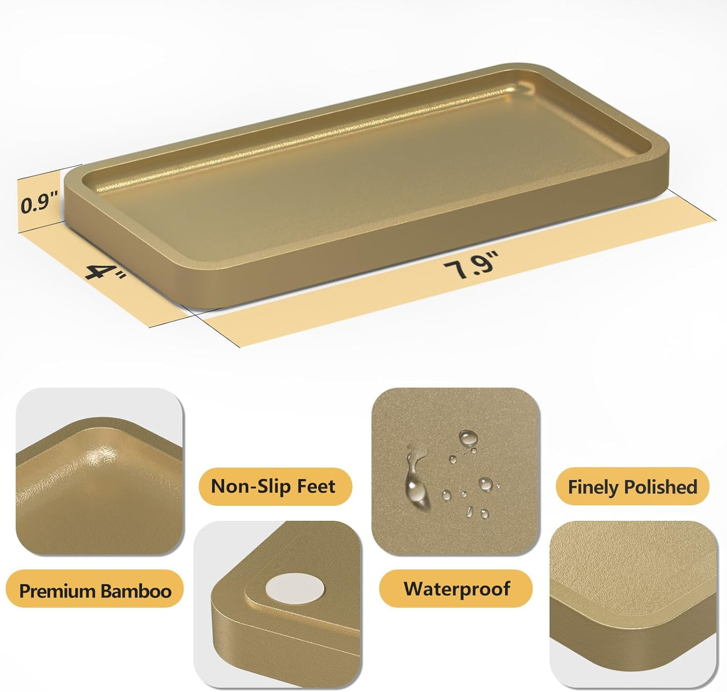 Bathroom Vanity Tray for Countertop - Bamboo Organizer Tray for Dresser Tops, Toilet, Perfume Small Decorative Tray Wood Tray for Home Decoration 11.81” L x 6.1” W x 0.79” H Black