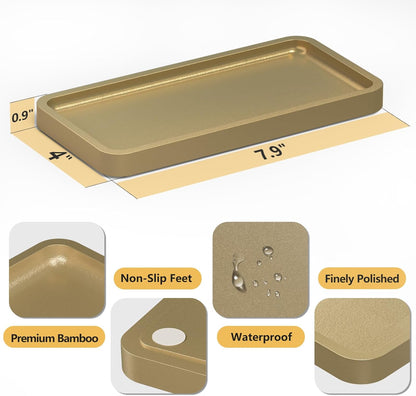 Bathroom Vanity Tray for Countertop - Bamboo Organizer Tray for Dresser Tops, Toilet, Perfume Small Decorative Tray Wood Tray for Home Decoration 11.81” L x 6.1” W x 0.79” H Black