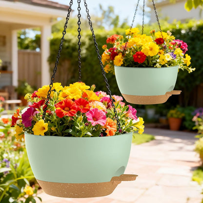 12 Inch Hanging Baskets 2 PC with Chains, Self-Watering Hanging Planters for Indoor Outdoor Plants, Plastic Hanging Flower Pots,Black