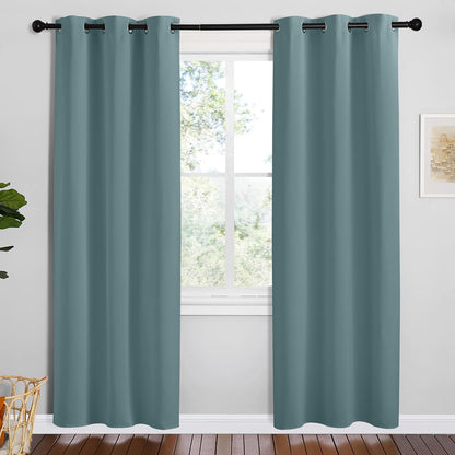 NICETOWN Halloween Pitch Black Solid Thermal Insulated Grommet Blackout Curtains/Drapes for Bedroom Window (2 Panels, 42 inches Wide by 63 inches Long, Black) - Colors C