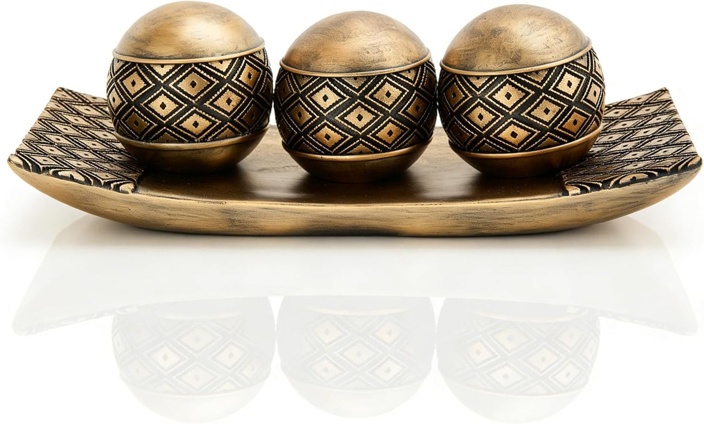 Gold Decorative Orbs with Tray Set, 3Pcs Resin Decorative Balls with Tray, Modern Accent Sphere for Coffee Table, Dining Table, Living Room, Entryway