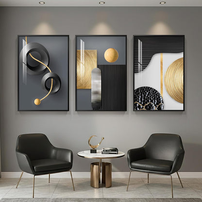 Framed Modern Luxury Gold Wall Art, Set of 3 Piece Contemporary Paintings Artwork for Walls, Golden Prints Pictures with Gold Frame, Wall Decor for Living Room, Hallway, Bedroom, Office 16x24 Inch
