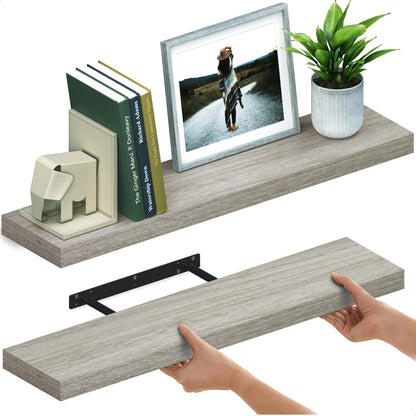 Ballucci Floating Shelves for Wall, 48" Wood Wall Shelf Set of 2, with Invisible Brackets for Bathroom, Living Room, Bedroom, Kitchen, Nursery, 8" Deep, Black