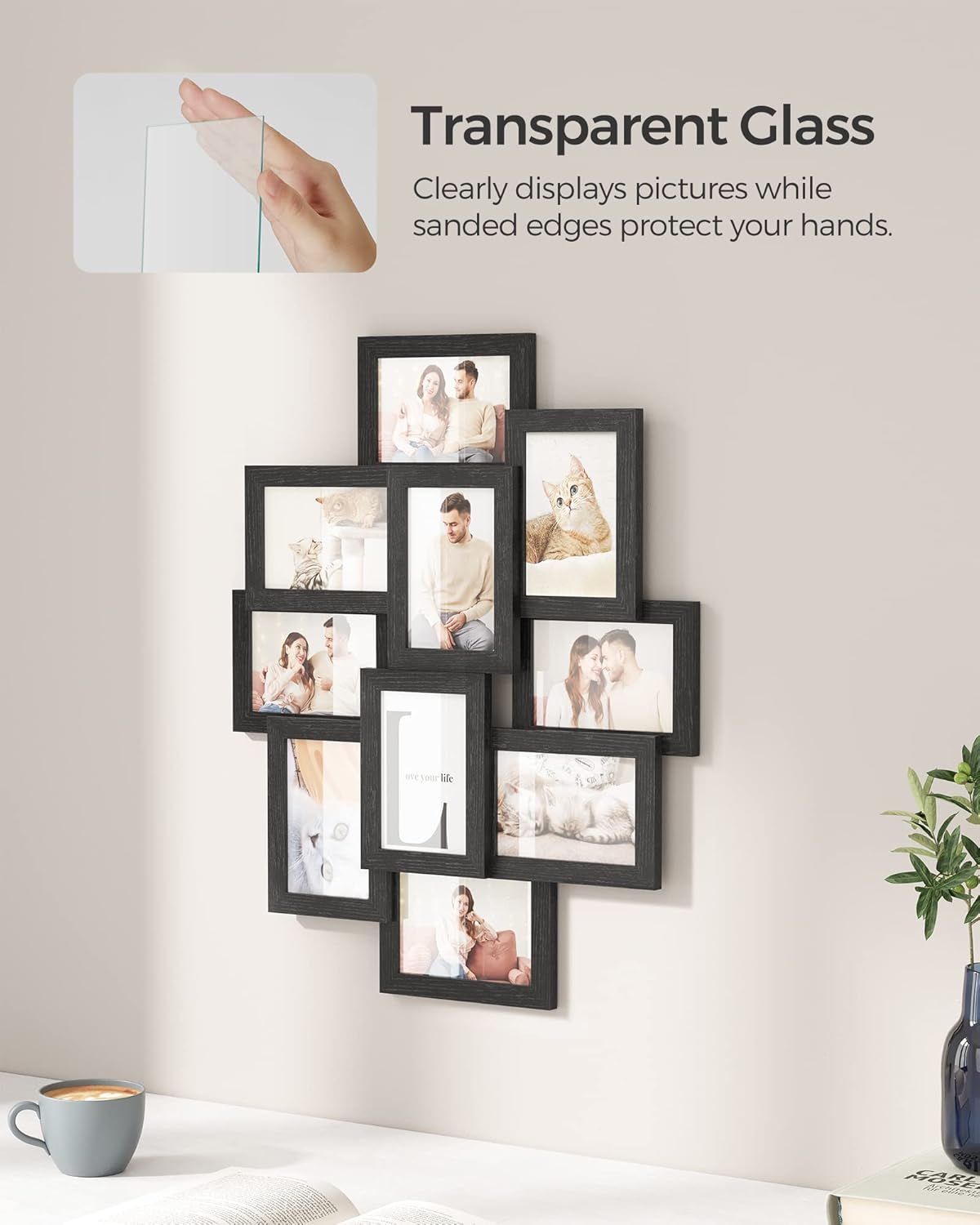 SONGMICS 4x6 Collage Picture Frames, 10-Pack Photo Collage Frame for Wall Decor, Glass Front, Assembly Required, Ink Black URPF20BK