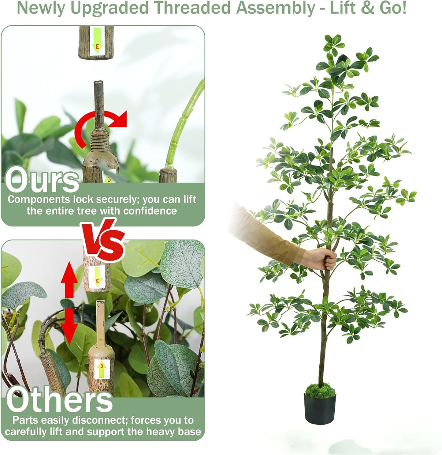 Caxchiling Faux Eucalyptus Tree 6FT, Artificial Potted Tree for Indoor Outdoor, Fake Floor Plants with Natural Wood Trunk, Home Office Living Room Bedroom Decor