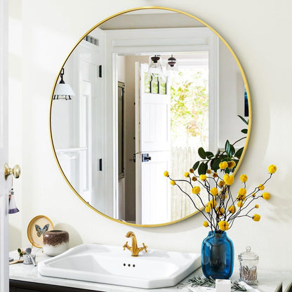 VooBang Large Black Round Bathroom Mirror, 48 inch Circle Wall Mounted Hanging Mirror with Simple Modern Circular Metal Frame for Hallway, Entryway, Living Room, Black Frame