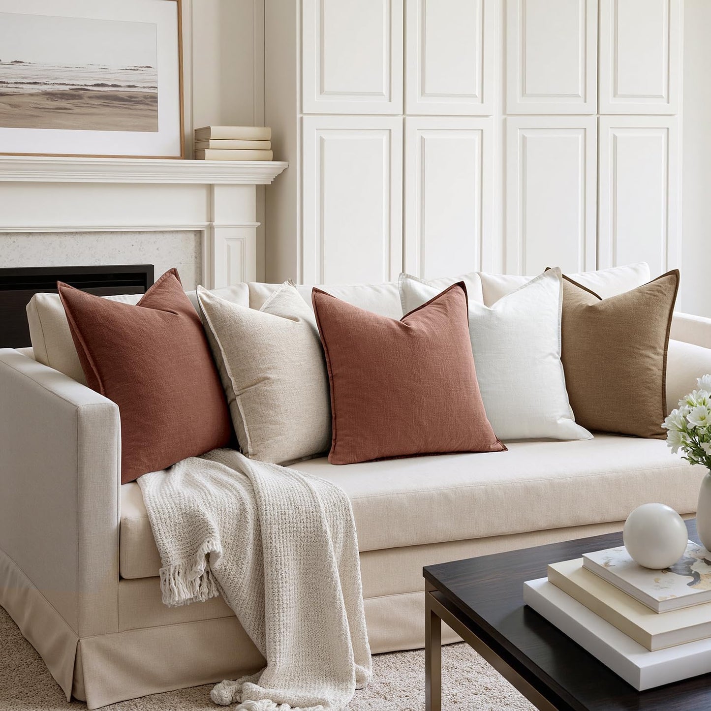 MIULEE Decorative Linen Euro Sham Pillow Covers 26x26 Cream White Boho Farmhouse Neutral Couch Throw Pillows for Bed Pack of 2 Accent Modern Pillowcase Sofa Livingroom Home Decor