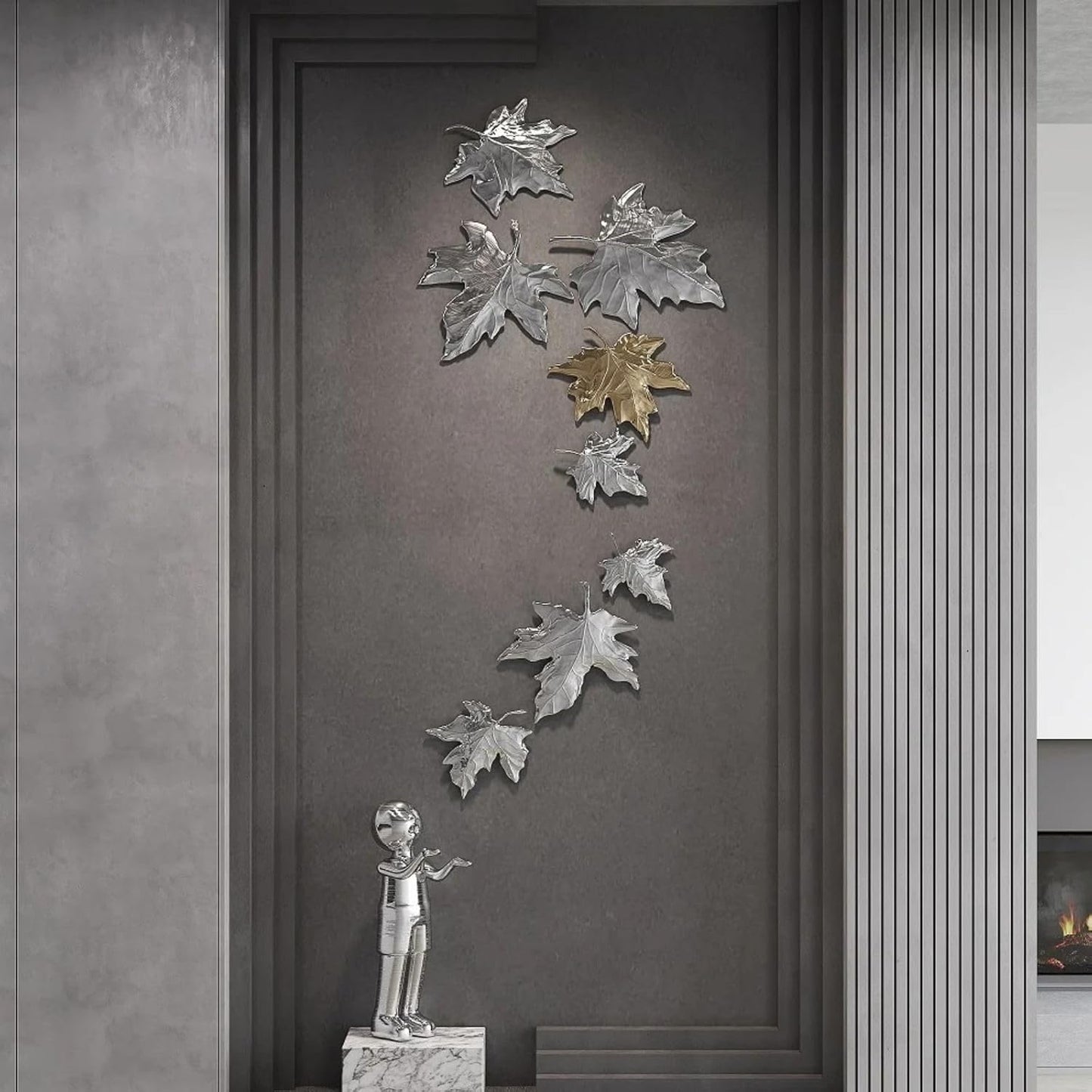 homary Large Metal Wall Art – 47.2" Modern 3D Abstract Geometric Overlapping Design, Iron Wall Decor for Living Room, Dining Room, Office