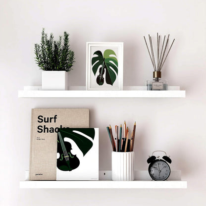 White Floating Shelves for Wall Decor, Wall Mounted Wood Storage Shelf for Bedroom, Living Room, Bathroom, Kitchen, Nursery, Display Picture Ledge Shelf with Lip Set of 2-14 Inches, White